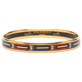 Bracelet jonc en émail imprimé Black Hermès Narrow Belt 62