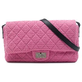 Bolsa Tiracolo Chanel Jumbo Quilted Tweed Reissue 2.55 Easy Messenger Flap Rosa