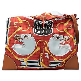Sac bandoulière Silky City PM en soie et Barenia marron à motif Tatersale Hermès