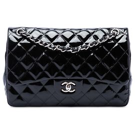 Borsa a tracolla Chanel Jumbo Classic Double Flap in vernice nera