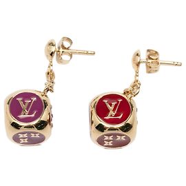 Pendientes de botón Louis Vuitton chapados en oro con esmalte Gamble Dice Drop