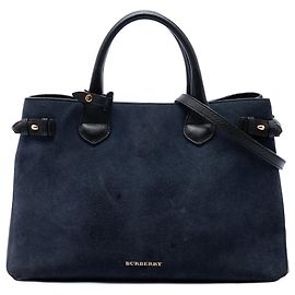 Burberry Medium Banner Satchel aus Wildleder und Kalbsleder in Blau