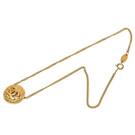 Gold Chanel CC vergoldete runde Medaillon-Anhänger-Halskette