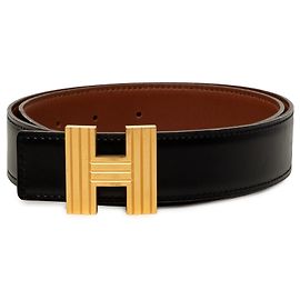 Cinto Reversível Hermès Cadena H em couro Box Calf preto