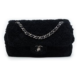 Sac à épaule Chanel Medium Quilted Terry Cloth Coco Beach Flap Shoulder Bag Noir