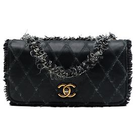 Black Chanel CC Quilted Lambskin Tweedy Flap Shoulder Bag