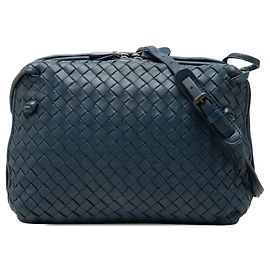 Borsa a tracolla con doppia zip Bottega Veneta Nappa Intrecciato Nodini Blu