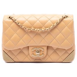 Borsa a tracolla Chanel Mini Quilted Calfskin Rock The Corner Flap Marrone