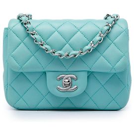 Chanel Mini Square Classic Crossbody-Tasche aus blauem Lammleder mit Single Flap