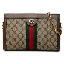 Borsa a tracolla Gucci Small GG Supreme Web Ophidia Chain Beige