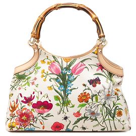 Gucci Flora Handtasche aus weißem Canvas mit Bambus