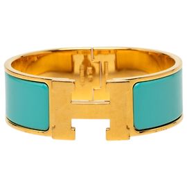Blue Hermès Wide Enamel Clic H Bracelet PM