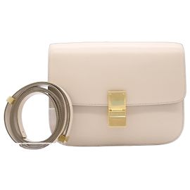 Céline Celine Box Bolsa de Ombro em Couro Bege