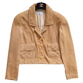 Chanel Beige Suede Cropped Jacket with Gold Buttons