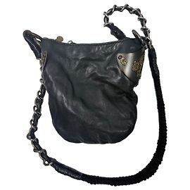 Autre Marque Sac à épaule en cuir Diesel Black Gold avec ornements