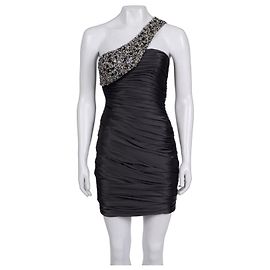 Autre Marque Vestido Mini Asimétrico de Satén Negro Mandalay NWOT Sz.4 De segunda mano