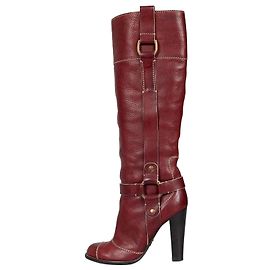 Dolce & Gabbana rote Lederstiefel runde Kappe Blockabsatz EU 37.5 Gebraucht