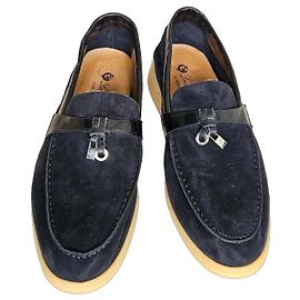 Loro Piana Summer Walk Mocassini Camoscio Nero Dettaglio Coccodrillo