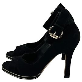 Gucci Black Suede Ankle Strap Heels with Box
