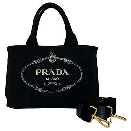 Bolsa de mão Prada Canapa em lona com logótipo triangular em metal