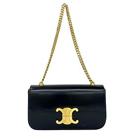 Céline Bolsa Mini Semi One Shoulder em couro com corrente e logo Triomphe Celine Claude
