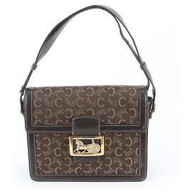 Céline Bolso de hombro Celine Sulky Carriage Hardware de cuero y lona