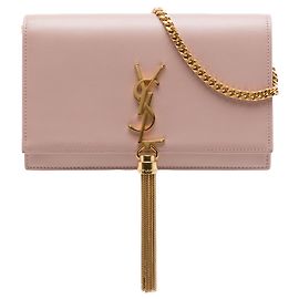 Autre Marque Saint Laurent Portafoglio con catena Kate in pelle di vitello liscia rosa con monogramma e nappa