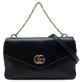 Borsa satchel Gucci Double Thiara media in pelle di vitello nera