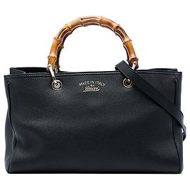 Borsa Gucci Bamboo Shopper Media in Pelle di Vitello Nera