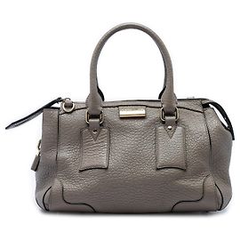 Borsa Satchel Heritage Gladstone Burberry in pelle grana grossa grigia Small