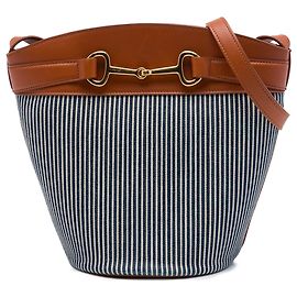 Céline Celine Crecy Bucket Bag aus blau gestreifter Leinwand
