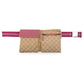 Gucci Beige GG Canvas Web Gürteltasche mit zwei Taschen