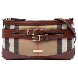 Burberry Beige House Check Canvas Bridle Peyton Crossbody