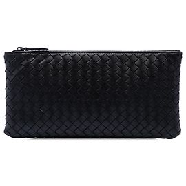 Pouch con zip Bottega Veneta in nappa Intrecciato nera