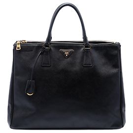 Prada Bolso Tote Galleria Double Zip en Saffiano Lux Negro Extra Large