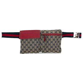 Gucci Beige GG Canvas Web Gürteltasche mit zwei Taschen