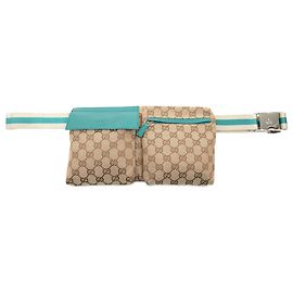 Gucci Beige GG Canvas Web Gürteltasche mit zwei Taschen