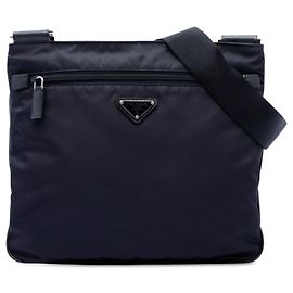 Prada Blue Saffiano Trimmed Tessuto Zip Top Crossbody