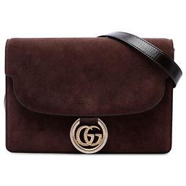 Gucci Borsa Crossbody Small Suede GG Ring Torchon Marrone