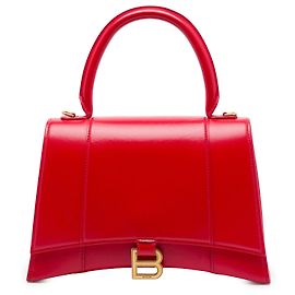 Balenciaga Hourglass Top Handle Tasche aus glänzendem Kalbsleder in Rot, Größe Medium