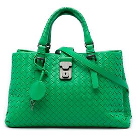 Borsa Bottega Veneta Green Small Nappa Intrecciato Roma Satchel