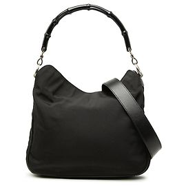 Gucci Satchel-Tasche aus schwarzem Nylon mit Bambus