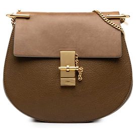 Chloé Drew Crossbody in pelle di vitello liscia e grana marrone Small