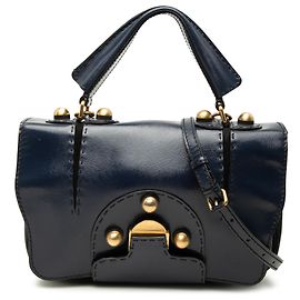 Borsa Satchel Fendi F3 Secret Code in vernice testurizzata blu