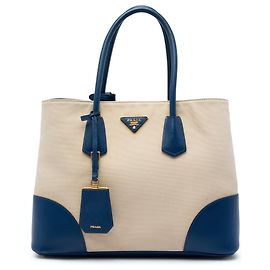 Prada Large Canapa und Saffiano Double Satchel Beige