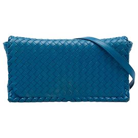 Bottega Veneta Blue Nappa Intrecciato Crossbody-Tasche mit Klappe