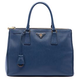 Prada Galleria Double Zip Tote Large aus Saffiano-Leder in Blau