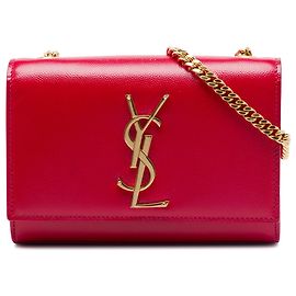 Autre Marque Saint Laurent Red Small Patent Grain de Poudre Monogram Kate Crossbody