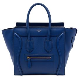 Céline Celine Bolso Luggage Micro de piel de ternera granulada azul