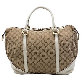 Borsa Boston Gucci in tela GG beige con Horsebit e borchie